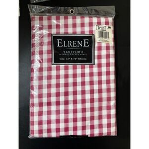 Vintage Elrene Raspberry Gingham Check Vinyl Tablecloth 52x70 Oblong NOS 1999